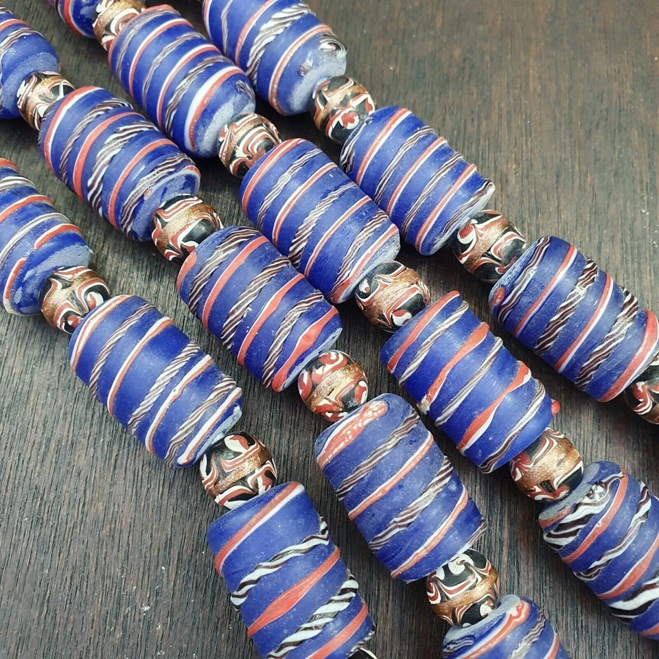 Vintage Afrikanischer Stil Blau Glas Aventurin Ausgefallen Glasperlen Perlen - Bild 4 von 4