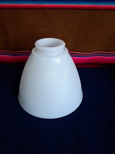 Vtg Torchiere Corning Milk Glass Lamp Shade Waffle Pattern 6” Open 2-1/4”Fitter