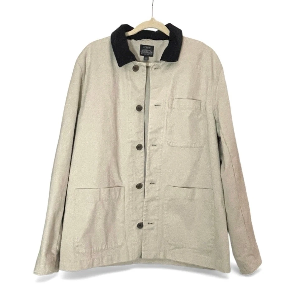 J.Crew Men’s Cotton Work Jacket  Size Large Washed Stone Navy Collar - Image 2 of 4