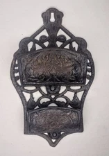 Vtg Wilton Cast Iron Wall Mount Double Pocket Match Stick Holder w/ Side Strike