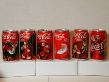 (6) empty 1990's COCA-COLA SANTA COLLECTOR CANS Coca-Cola Classic Christmas NrMt
