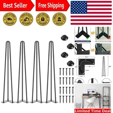 Stylish 28 Inch Hairpin Table Legs - Heavy-Duty Steel, Modern Black Finish - ...