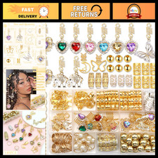 140Pcs Gold Hair Jewelry for Braids  Dreadlocks - Crystal Butterfly Beads, Ring