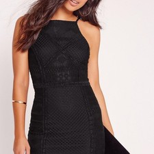 Missguided black bodycon Lace texture mini dress size 10