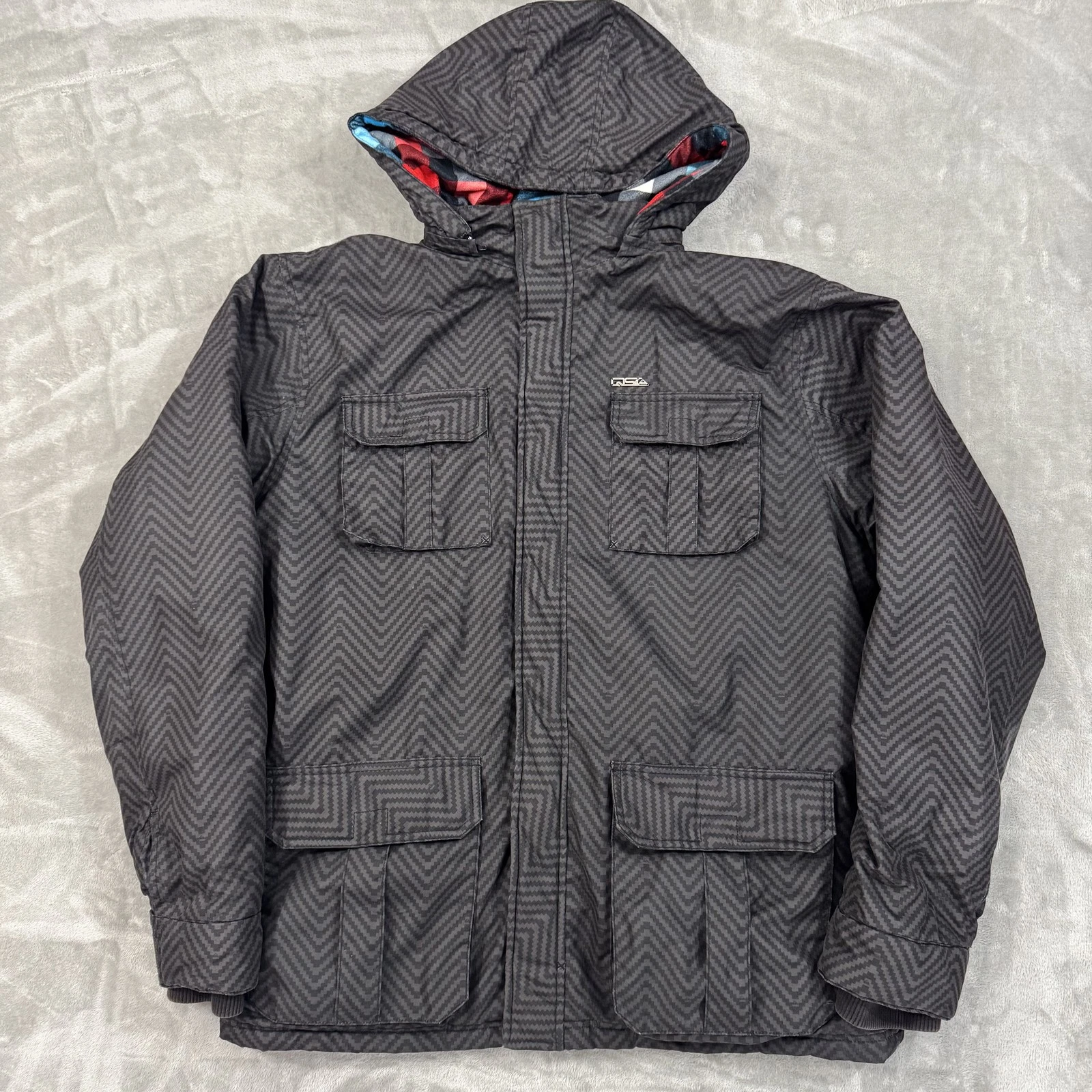 Quicksilver Jacket Men's XL Black Full Zip Utility Insulated Hooded Pockets Coat - product detail image 1