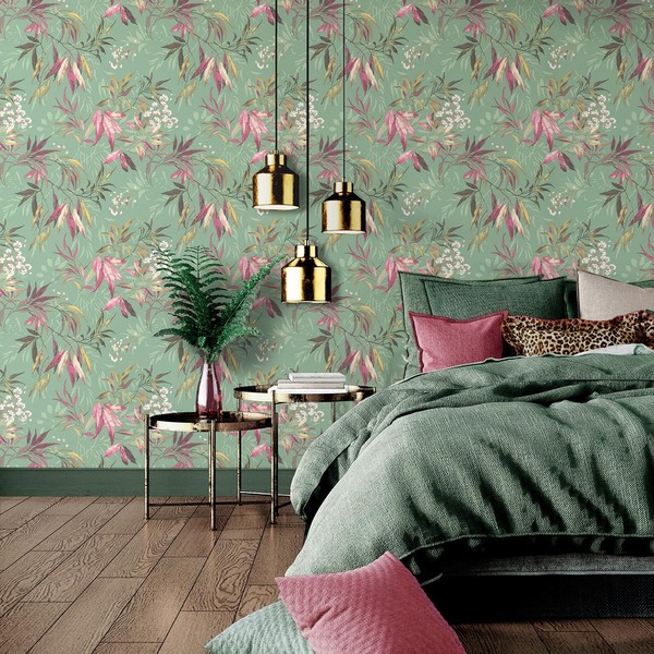 SalbeigrüN Rosa Blatt Tapete Botanisch Wohnzimmer Esszimmer Belgravia 2341-image