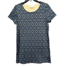 Everly Anthropologie Dress Womens M Blue Diamond Geometric Stretch Boho Chic