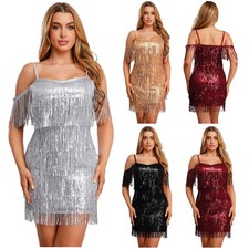 Women Skirt Rumba Dancewear Dance Mini Dress Prom Glittery Practice Sequins