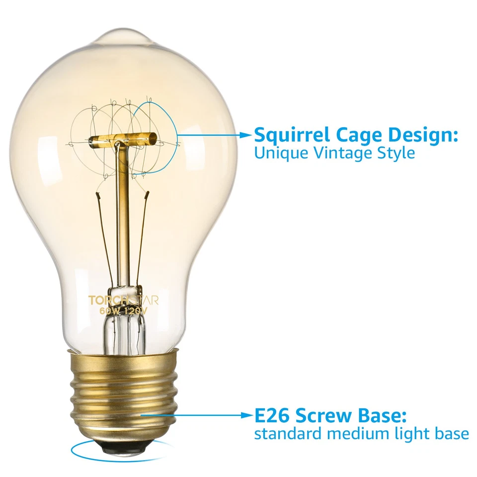 6 Pack Vintage Edison Bulb, Dimmable 60W A19 Antique Filament Bulb - Image 4 of 4