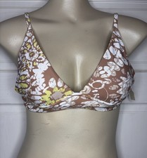Aerie Triangle Bikini Top Women s Medium Tan Floral Crossover Band Swim New