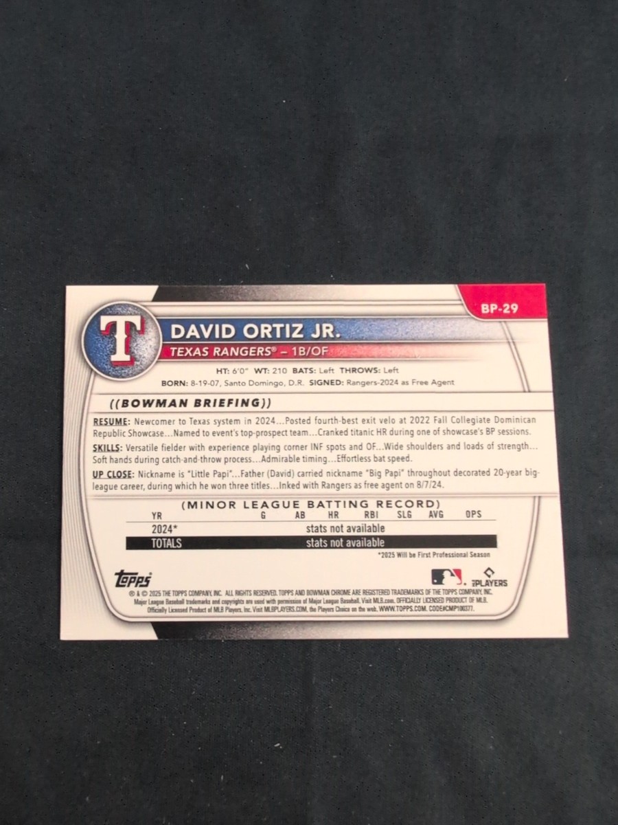 2025 Bowman Baseball - David Ortiz Jr. 1st Bowman #BP-29 | eBay