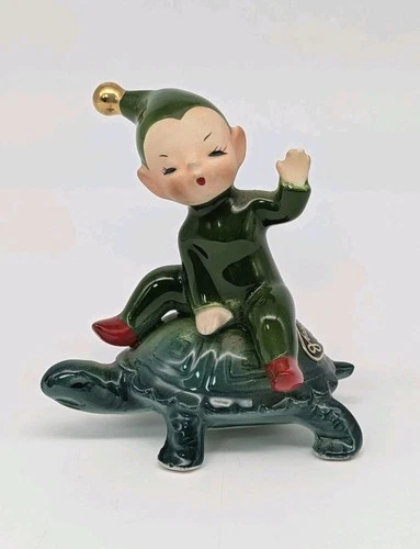 1960s JOSEF "Land of Make Believe" PIXIE Figurine Riding Turtle Stickers