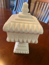 White Milk Glass Lidded Wedding Cake Dish