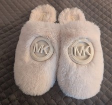 Michael Kors Women's Ada Round Toe Cream Faux Fur Slippers Size 8
