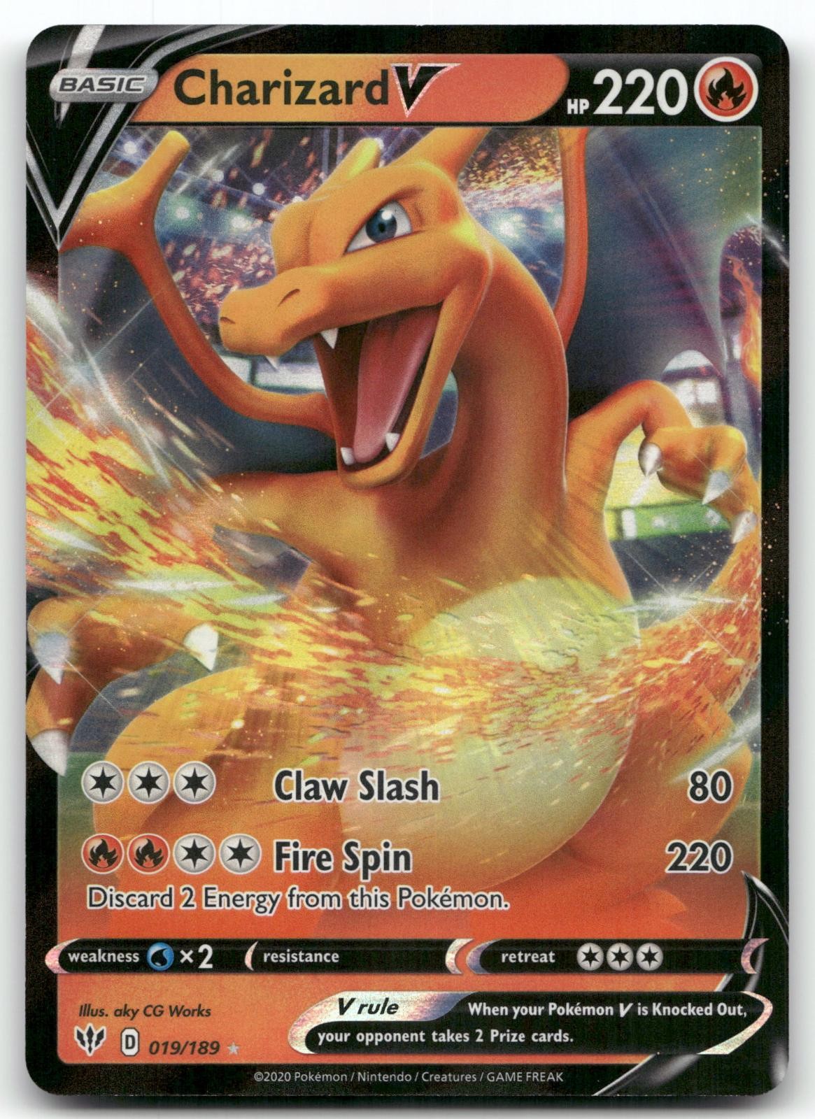 CHARIZARD V 019/189 V RARE DARKNESS ABLAZE POKEMON LIGHTLY PLAYED