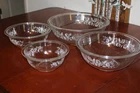 VTG PYREX Clear Nesting Mixing Bowls White Daisy Mist 4 Bowls