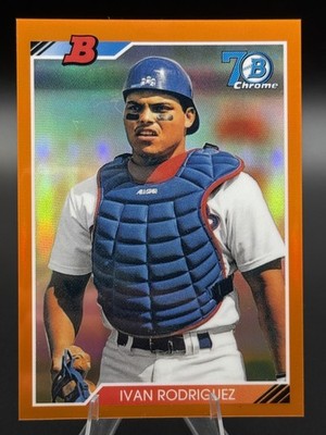 2017 Ivan Rodriguez Bowman Chrome 1992 Bowman Orange Refractor /25 92B-IR