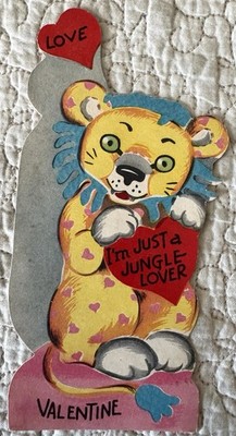 Unused Valentine Lion I m Just A Jungle Lover Vtg Greeting Card 1940s 1950s
