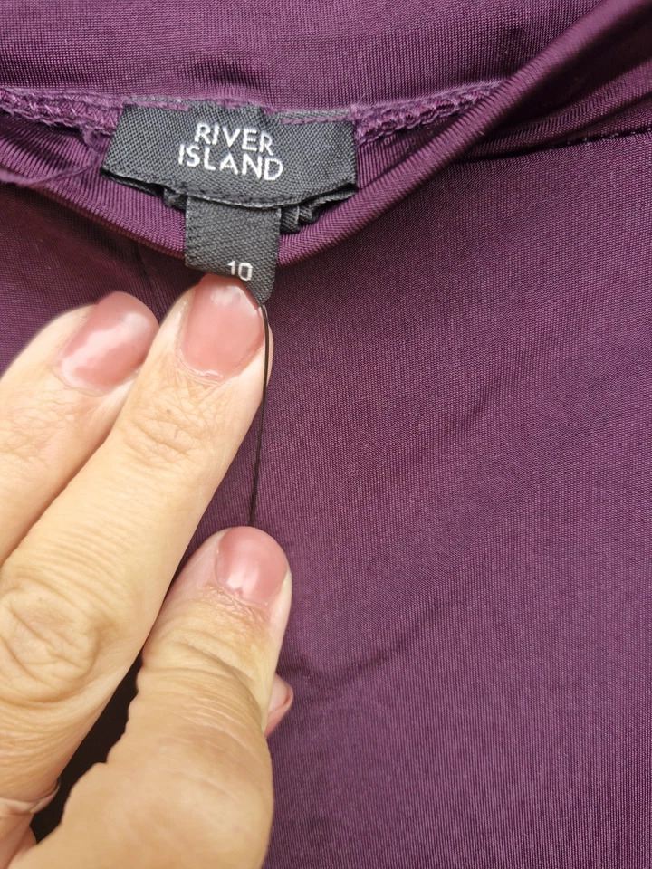 Size 10 Long Stretchy River Island Shiny Lycra Flared Purple Leggings Trousers - Image 2 of 4