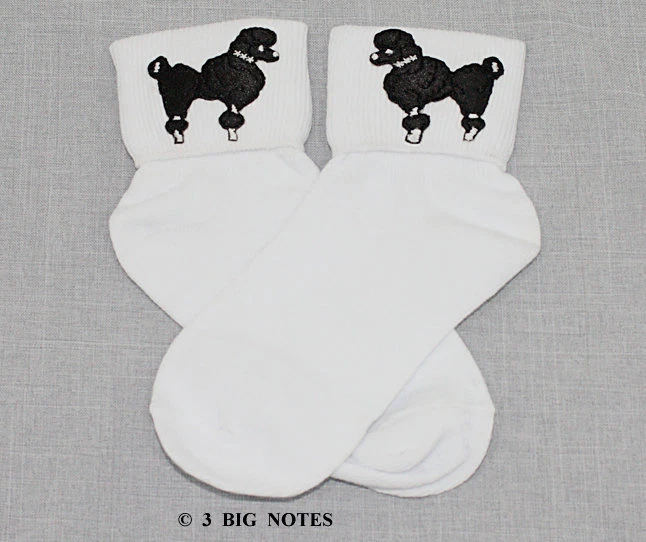 New - Girls White Bobby Socks with BLACK Poodles for Poodle Skirt Costume - Image 3 of 3