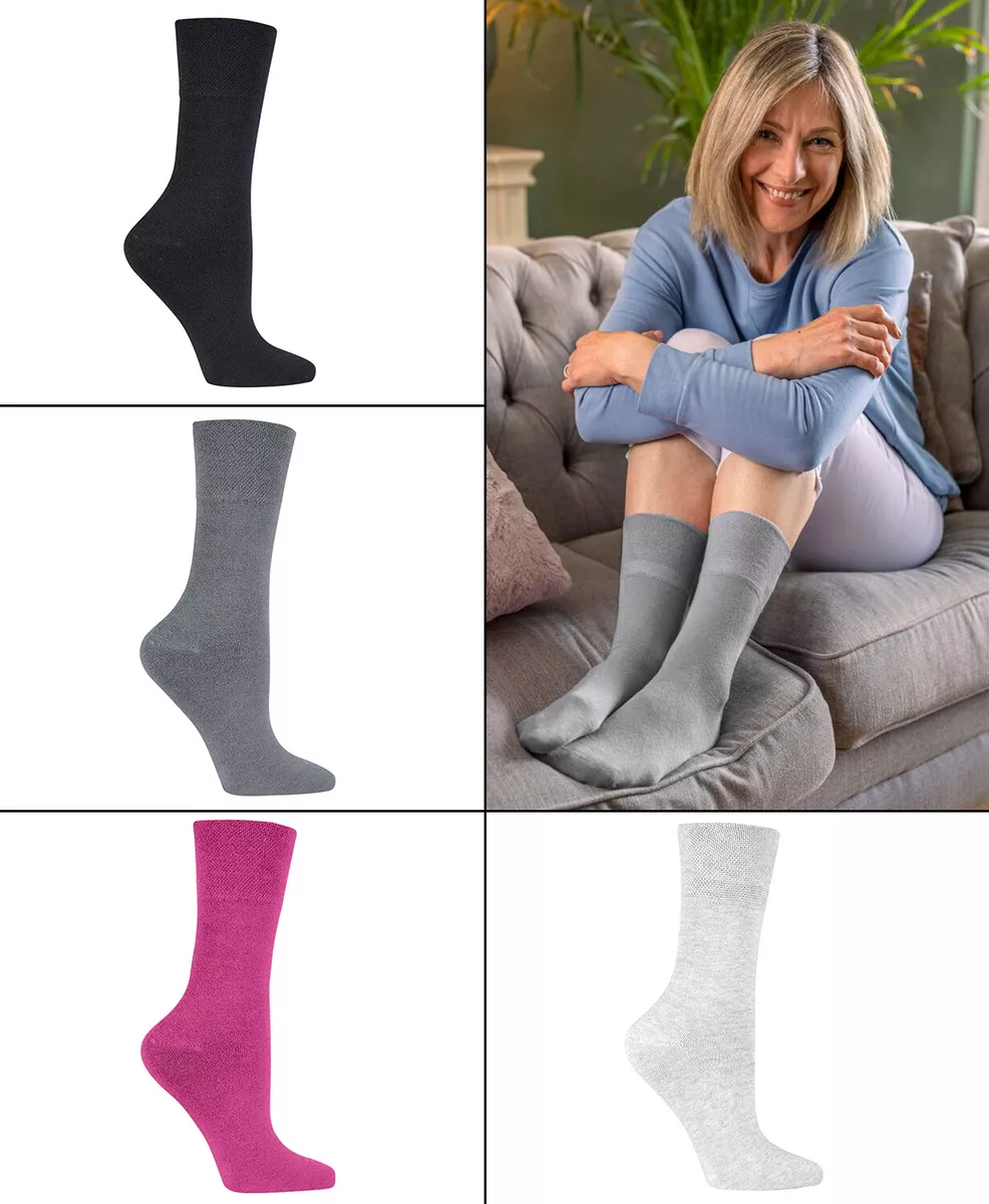 3 Pairs Womens Non Elastic Loose Grip Diabetic Socks Ladies Soft Wide Top  Socks