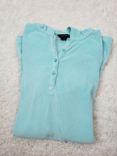 Lands' End Girls Swimsuit Coverup Kids Large(14) Terrycloth Hooded Aqua EUC - Picture 4 of 7