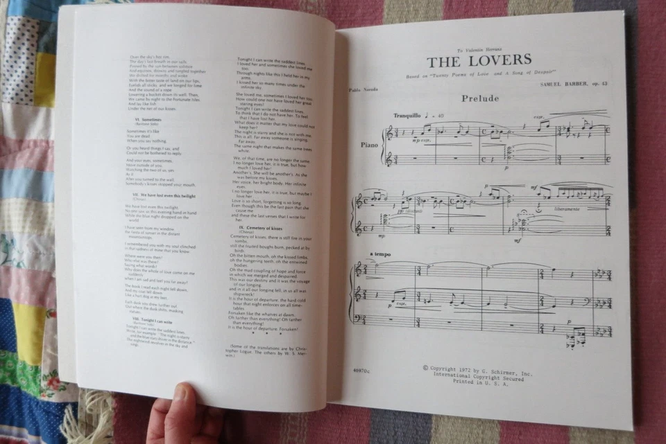 Samuel Barber, The Lovers, For Baritone, Mixed Chorus & Orchestra, VOCAL SCORE - Image 2 of 2