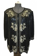 Unbranded Vintage 80s Silver Sequin Beaded Silk Party Formal Jacket sz XL