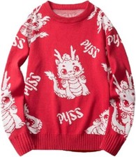 Chinese New Year Men  Women Knitted Dragon Sweater Z1371 Red