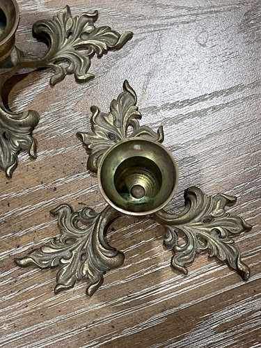 Vintage Brass Footed Leaf Candlesticks Holders Made In Japan Fall Decor MCM (2) - Picture 4 of 11
