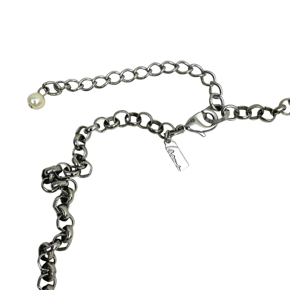 Lane Bryant Cluster Faux Pearl Statement Necklace Bib Silver Chain Jewelry 10 in - Image 4 of 4