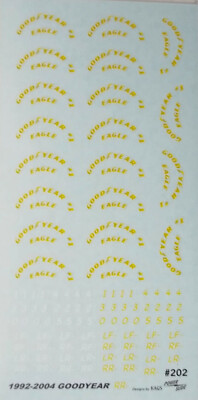 NASCAR DECAL 1992-2004 YELLOW GOODYEAR TIRE DETAIL SHEET 1/24-1/25