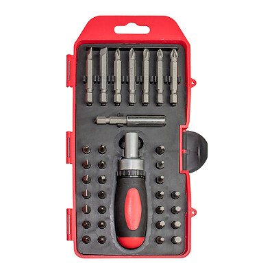 KING 34pc Compact CR-V Screwdriver Bit Set w/ Ratchet Handle Phillips Slotted