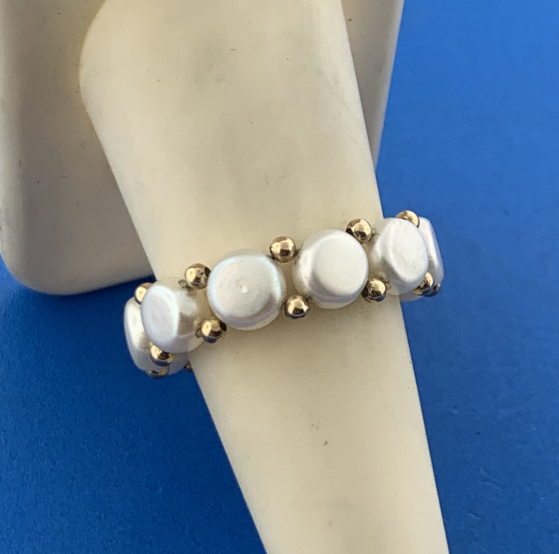 14K Yellow Gold Pearl Bead Gold Bead Stretch Expandab… Gem