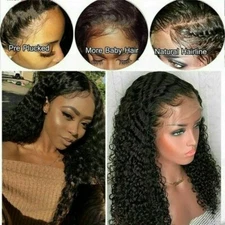 18" Human Hair Lace Front Wig Womens Brazilian Human Long Curly Wavy Hair Wigs