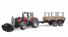 BRUDER 02046 Massey Ferguson + Front loader and timber trailer