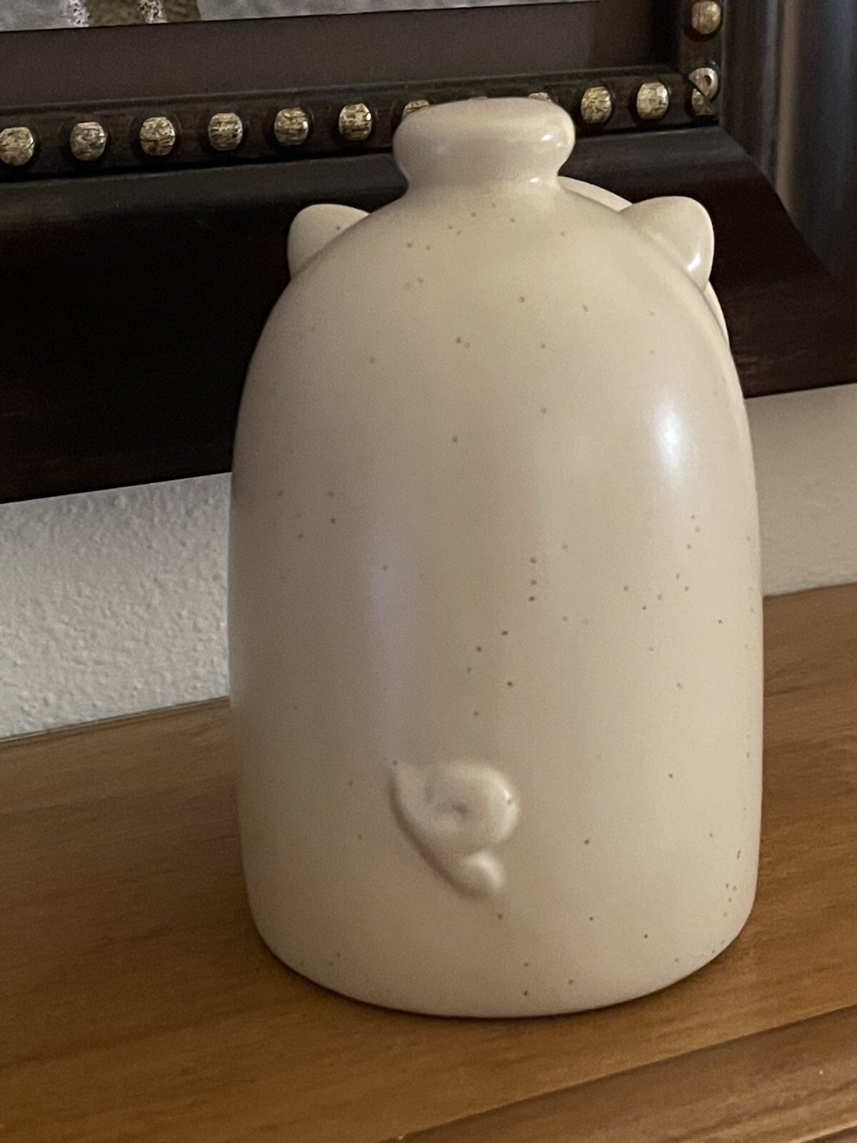 Stoneware Salt Pig Cellar w/ Spoon- Oatmeal Color