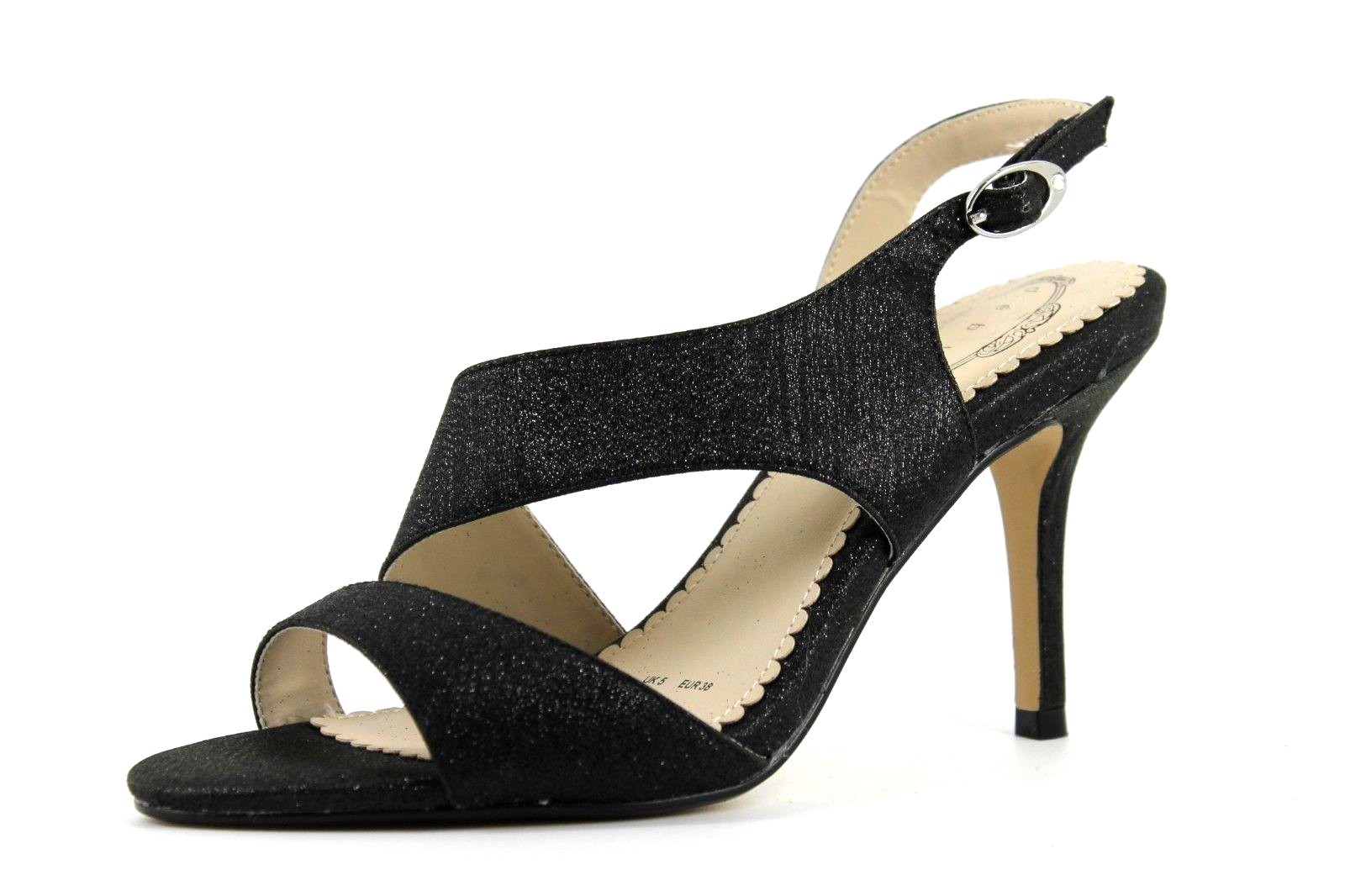 APL Scarpe sandali Debut Dixie donna UK 5 EU 38 neri tacco alto cinturino largo POSTA GRATIS