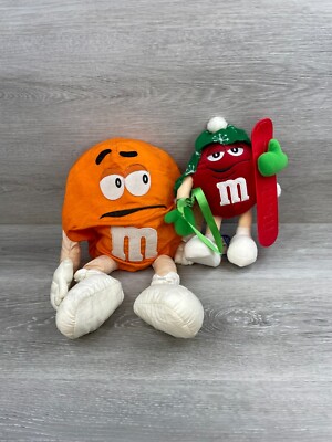Lot of 2 - M & M Plush Toy Christmas Red Snowboard Galerie Crispy Orange Stuffed