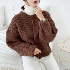 Women Casual Twist Sweater Knit Cardigan Jacket Round Neck Tops Long Sleeve Warm