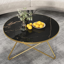 Stylish Round Coffee Table with Elegant Black Faux Marble Top