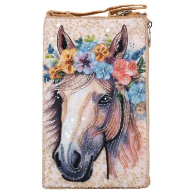 BAMBOO TRADING HAND BEADED HORSE FLOWERS CLUB BAG CELLPHONE CROSSBODY WRISTLET