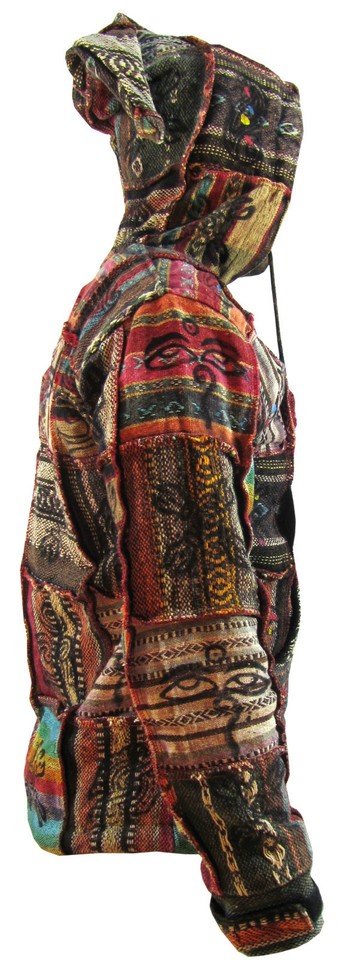 Veste Tricot Hippie Boho En Coton Du Népal - Style Elfe Avec Capuche, Fermeture éclair, Multicolore, Tailles S à XXL