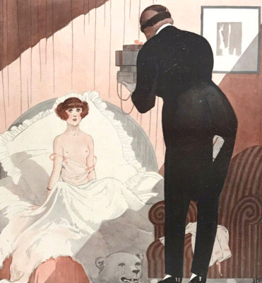 Original La Vie Parisienne Magazin Cover Art Sexy Risque Maid Butler 1923