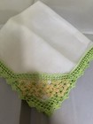 Vintage Green & Yellow Crochet Corner Hankie VGC ✅