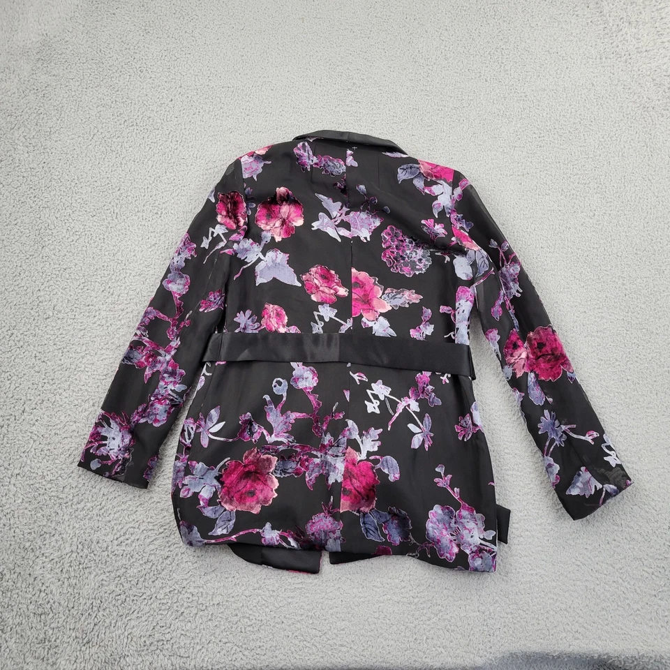 Blazer Tahari Mujer 4 Negro Rayón Floral Botones Bolsillos Manga Larga Foto 2 de 4