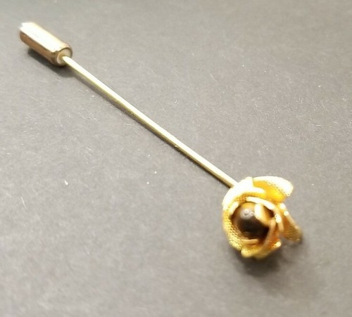 Vintage Goldtoned Rose Stick Pin Brooch Hat Pin - Picture 2 of 9