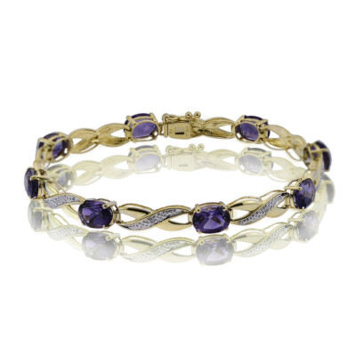 12,00 Karat Oval Schliff Amethyst Diamant Akzent 14k Gold Armband
