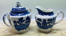 Blue Willow Lidded Sugar  Creamer Mid Century Mod Japan