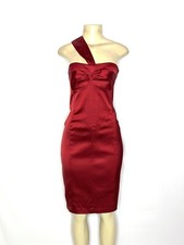 DAVID MEISTER RED STRETCH SATIN ONE SHOULDER BODYCON  DRESS SIZE 12
